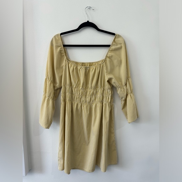 Lulu’s Lunch Date Mustard Yellow Gingham Bell Sleeve Mini Dress - XL - Picture 4 of 4